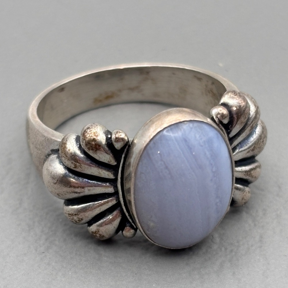 Vintage Carolyn Pollack Relios Ring Sterling Blue Lace Agate Size 8.25 - 8.5